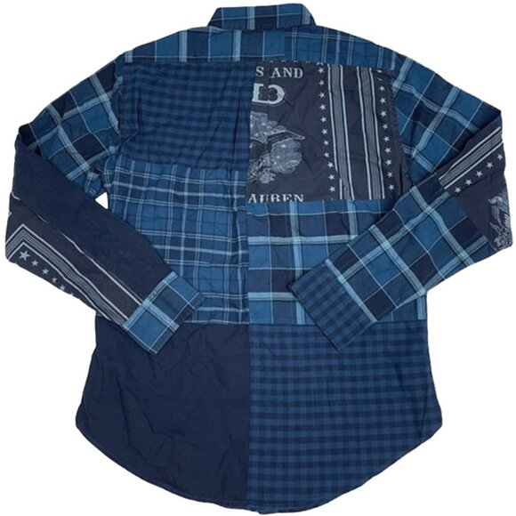 NEW $198 Polo Ralph Lauren Patchwork Shirt! S or M Blue With US Stars & Stripes - Picture 2 of 3